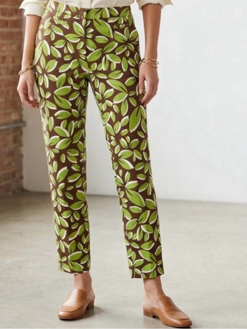 🎈Talbots Botanical Print Straight Leg Pants in Green and Brown